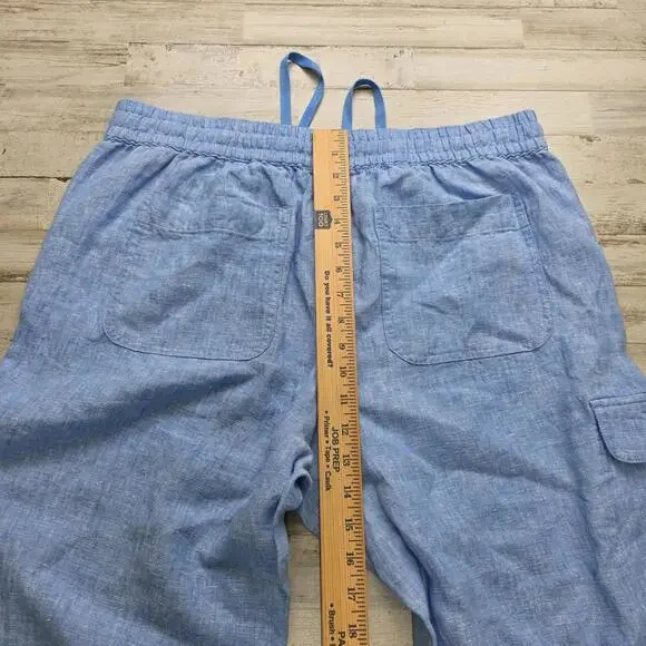 Talbots Pants Womens XL Blue 100% Linen Drawstring Elastic Waist Cargo Pocket - Picture 6 of 8